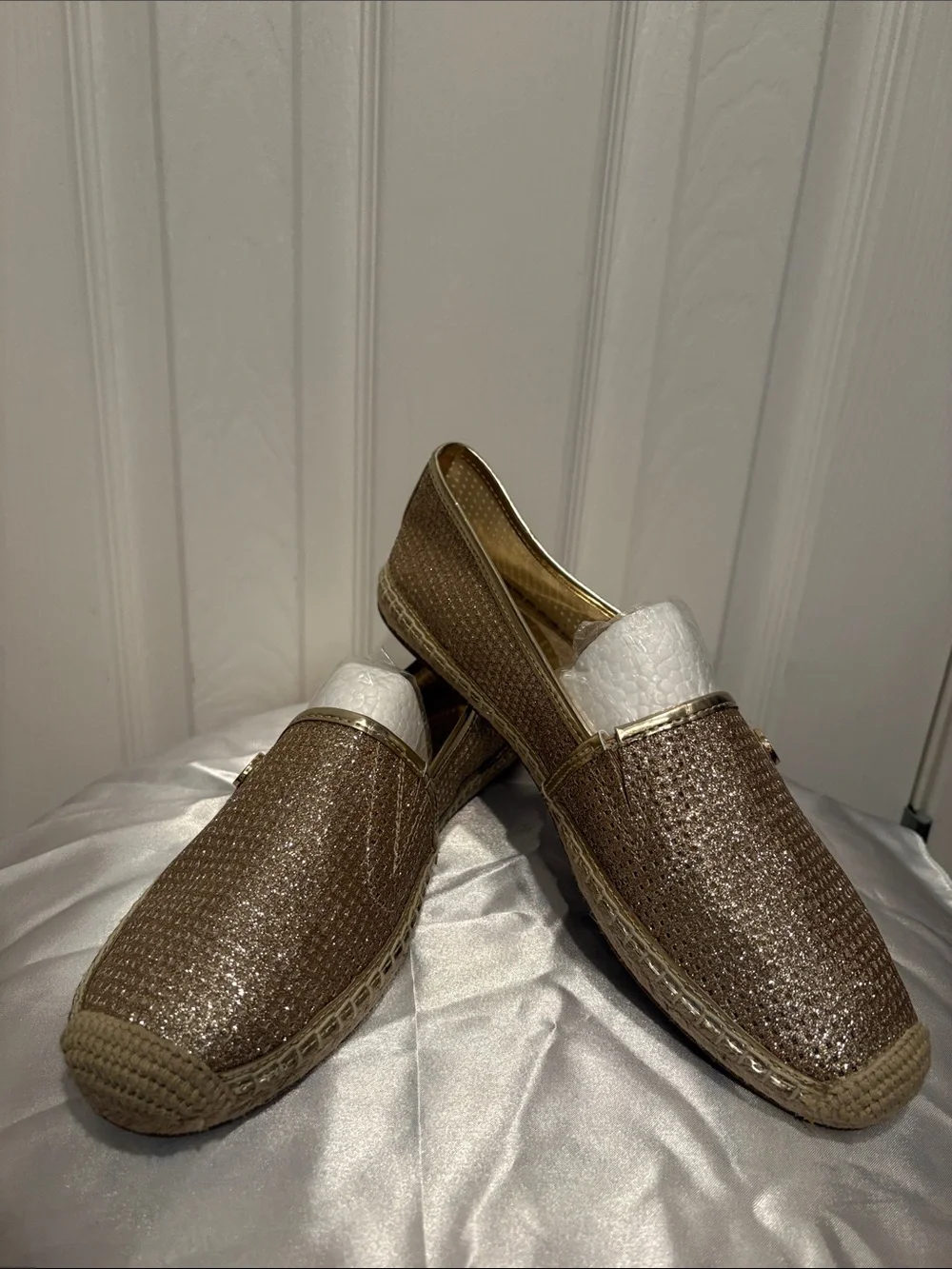 Michael Kors Gold Glitter Slip-On Espadrilles
